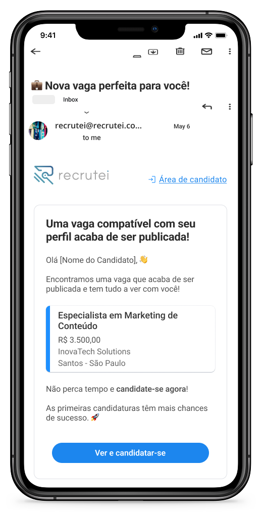 Mockup do e-mail para candidatos com nutrição de base